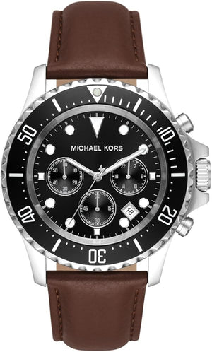 Michael Kors Everest Chronograph Black Dial Brown Leather Strap Watch For Men - MK9054 Authentic Buy Shop Now