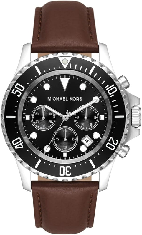 Michael Kors Everest Chronograph Black Dial Brown Leather Strap Watch For Men - MK9054 Authentic Buy Shop Now