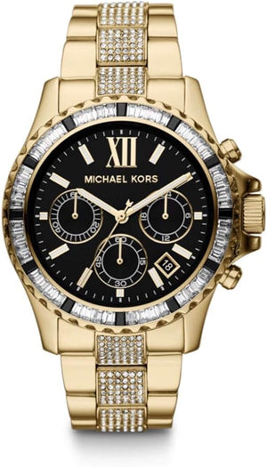 Michael Kors Everest Chronograph Black Dial Gold Steel Strap Watch For Women - MK5828 Authentic Buy Shop Now