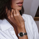 Daniel Wellington Iconic Link Black Dial Silver Steel Strap Watch For Women - DW00100206 Authentic Buy Shop Now