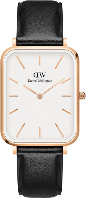 Daniel Wellington Quadro White Dial Black Leather Strap Watch For Women - DW00100450 Authentic Buy Shop Now