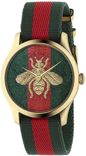 Gucci Le Marche des Merveilles Green & Red Dial Green & Red NATO Strap Unisex Watch - YA126487 Authentic Buy Shop Now