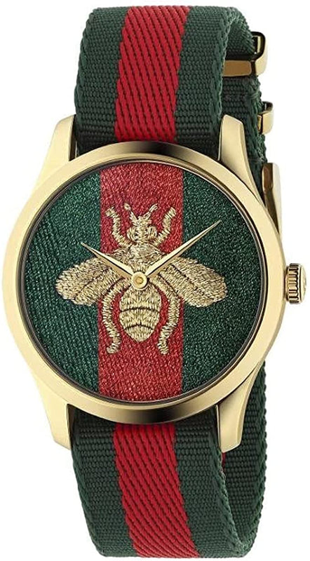 Gucci Le Marche des Merveilles Green & Red Dial Green & Red NATO Strap Unisex Watch - YA126487 Authentic Buy Shop Now
