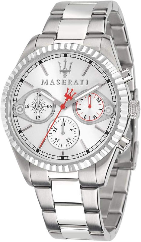 Maserati Competizione Chronograph White Dial Silver Steel Strap Watch For Men - R8853100017 Authentic Buy Shop Now