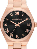 Michael Kors Lennox Three Hand Black Dial Rose Gold Steel Strap Watch For Women - MK7392 Authentic Buy Shop Now