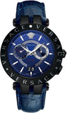 Versace V Race Chronograph Quartz Blue Dial Blue Leather Strap Watch For Men - VEBV00419 Authentic Buy Shop Now