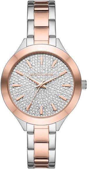Michael Kors Slim Runway Crystals Silver Dial Two Tone Steel Strap Watch for Women - MK1045 Authentic Buy Shop Now