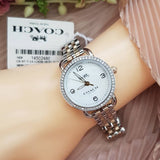 Coach Delancey Mother of Pearl White Dial Two Tone Steel Strap Watch for Women - 14502480 Authentic Buy Shop Now