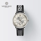 Versace V-Circle Silver Dial Black Leather Strap Watch for Men - VEBQ01219 Authentic Buy Shop Now