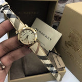 Burberry The City Gold Dial Haymarket Brown Leather Strap Watch for Women - BU9219 Authentic Buy Shop Now
