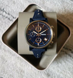Fossil Boyfriend Sport Chronograph Blue Dial Blue Leather Strap Watch for Women - ES4113 Authentic Buy Shop Now