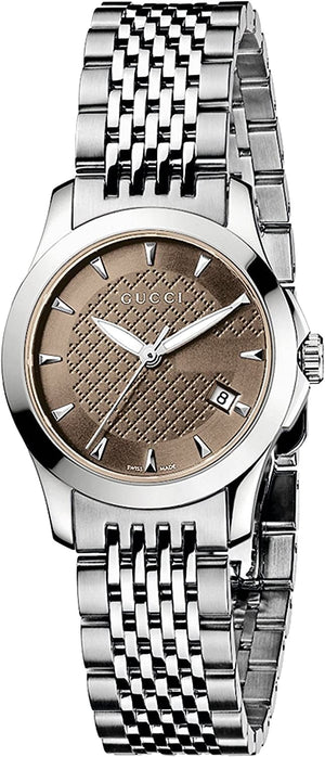 Gucci G Timeless Brown Dial Silver Steel Strap Watch For Women - YA126503 Authentic Buy Shop Now