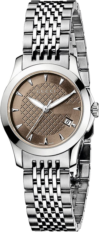 Gucci G Timeless Brown Dial Silver Steel Strap Watch For Women - YA126503 Authentic Buy Shop Now