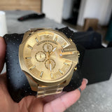 Diesel Mega Chief Chronograph Gold Dial Gold Steel Strap Watch For Men - DZ4360 Authentic Buy Shop Now