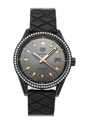 Tag Heuer Carrera Diamonds Anthracite Black Dial Black Leather Strap Watch for Women - WAR1115.FC6392 Authentic Buy Shop Now