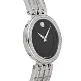 Movado Esperanza 63 Diamonds Black Dial Silver Steel Strap Watch For Women - 0607052 Authentic Buy Shop Now