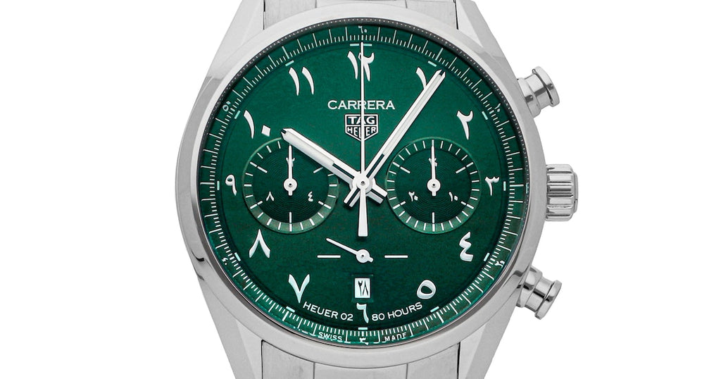Tag Heuer Carrera Automatic Chronograph Limited Edition Green Dial Silver Steel Strap Watch for Men - CBN2014.EB0240 Authentic Buy Shop Now