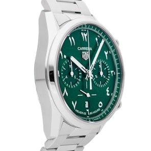 Tag Heuer Carrera Automatic Chronograph Limited Edition Green Dial Silver Steel Strap Watch for Men - CBN2014.EB0240 Authentic Buy Shop Now