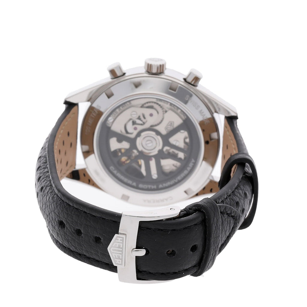 Tag Heuer Carrera Chronograph 60th Anniversary Silver Dial Black Leather Strap Watch for Men - CBK221H.FC8317 Authentic Buy Shop Now
