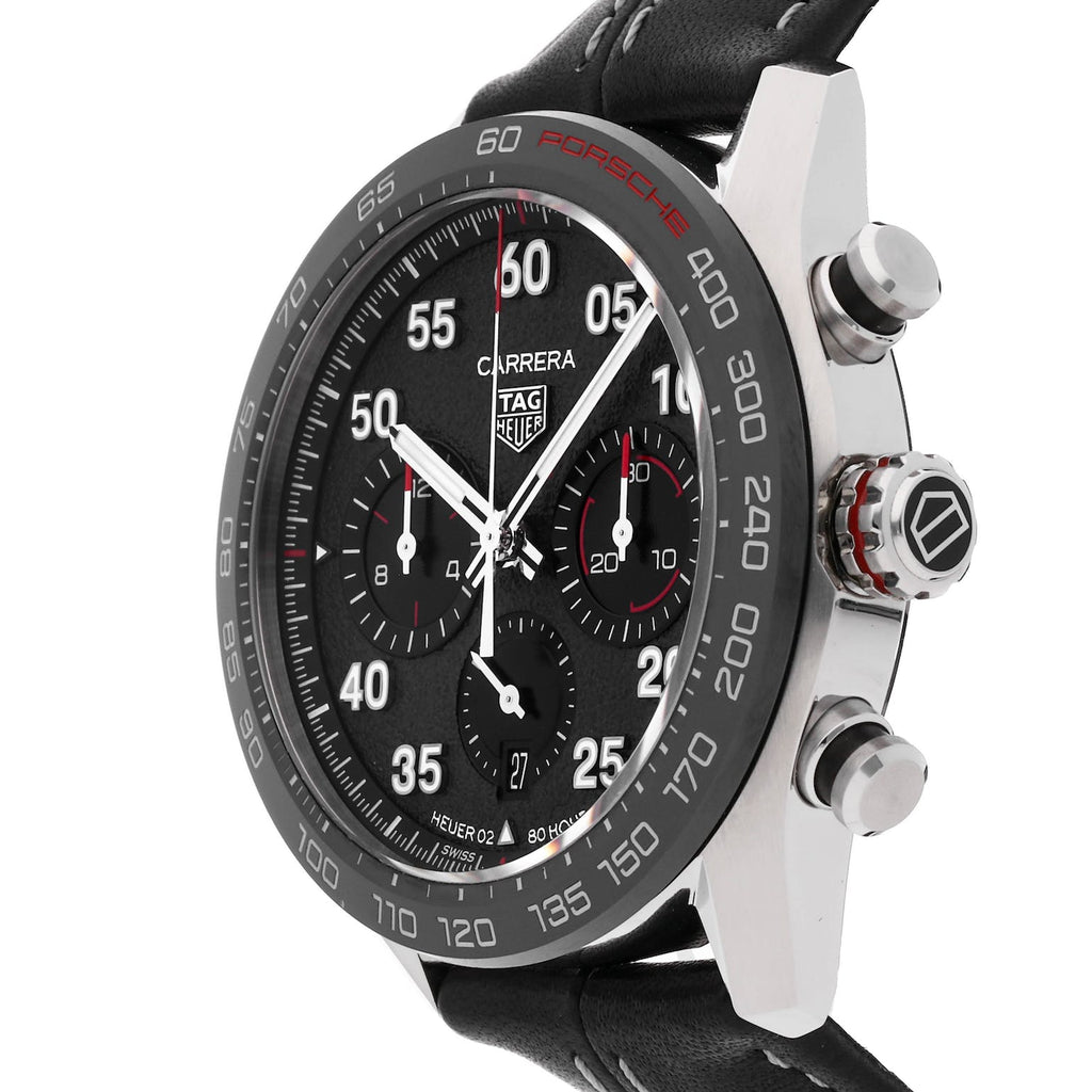 Tag Heuer Carrera Porsche Chronograph Special Edition Black Dial Black Leather Strap Watch for Men - CBN2A1F.FC6492 Authentic Buy Shop Now