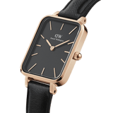 Daniel Wellington Quadro Black Dial Black Leather Strap Watch For Women - DW00100449 Authentic Buy Shop Now
