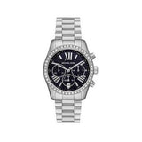 Michael Kors Lexington Chronograph Black Dial Silver Steel Strap Watch For Women - MK7277 Authentic Buy Shop Now