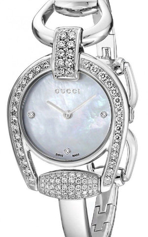 Gucci Horsebit Collection Diamonds Mother of Pearl Dial Silver Steel Strap Watch For Women - YA139505 Authentic Buy Shop Now