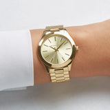 Michael Kors Slim Runway Gold Dial Gold Stainless Steel Strap Watch for Women - MK3179 Authentic Buy Shop Now