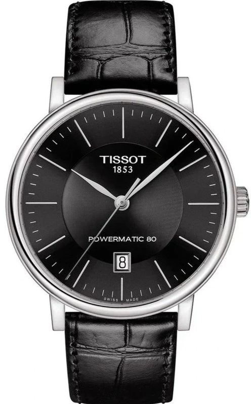 Tissot Carson Premium Powermatic 80 Black Dial Black Leather Strap Watch For Men - T122.407.16.051.00 Authentic Buy Shop Now