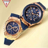 Guess Legacy Chronograph Blue Dial Blue Rubber Strap Watch For Men - W1049G9 Authentic Buy Shop Now