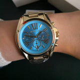 Michael Kors Bradshaw Chronograph Blue Dial Gold Steel Strap Watch For Women - MK5975 Authentic Buy Shop Now