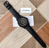 Emporio Armani Meccanico Automatic Skeleton Dial Black Leather Strap Watch For Men - AR60008 Authentic Buy Shop Now