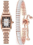 Emporio Armani Gianni T-Bar Analog Crystal Brown Dial Rose Gold Steel Strap Watch For Women - AR11407 Authentic Buy Shop Now