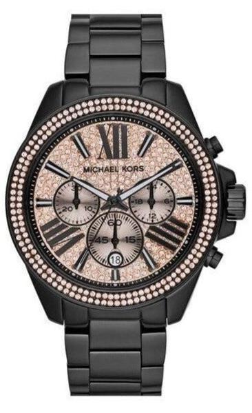 Michael Kors Wren Chronograph Gold Dial Black Steel Strap Watch for Women - MK5961 Authentic Buy Shop Now