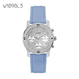 Guess Confetti Crystal Silver Dial Blue Rubber Strap Watch For Women - W1098L3 Authentic Buy Shop Now