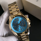 Michael Kors Bradshaw Chronograph Blue Dial Gold Steel Strap Watch For Women - MK5975 Authentic Buy Shop Now