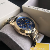 Michael Kors Bradshaw Chronograph Blue Dial Gold Steel Strap Watch For Women - MK5923 Authentic Buy Shop Now