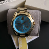 Michael Kors Bradshaw Chronograph Blue Dial Gold Steel Strap Watch For Women - MK5975 Authentic Buy Shop Now