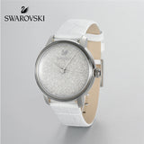 Swarovski Crystalline Hours Silver Dial White Leather Strap Watch for Women - 5295383 Authentic Buy Shop Now