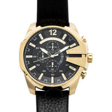 Diesel Mega Chief Chronograph Black Dial Black Leather Strap Watch For Men - DZ4344 Authentic Buy Shop Now