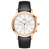 Daniel Wellington Iconic Chronograph Sheffield White Dial Black Leather Strap Watch For Men - DW00100646 Authentic Buy Shop Now