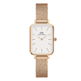 Daniel Wellington Quadro Melrose White Dial Gold Mesh Strap Watch For Women - DW00100431 Authentic Buy Shop Now