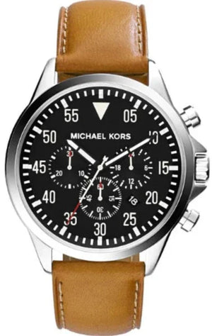 Michael Kors Gage Chronograph Quartz Black Dial Brown Leather Strap Watch For Men - MK8333 Authentic Buy Shop Now