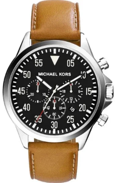 Michael Kors Gage Chronograph Quartz Black Dial Brown Leather Strap Watch For Men - MK8333 Authentic Buy Shop Now