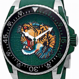 Gucci Dive Tiger Green Dial Green Rubber Strap Watch For Men - YA136316 Authentic Buy Shop Now