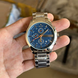 Armani Exchange Hampton Chronograph Blue Dial Silver Steel Strap Watch For Men - AX2155 Authentic Buy Shop Now
