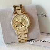 Michael Kors Ritz Chronograph Gold Dial Gold Steel Strap Watch For Women - MK6597 Authentic Buy Shop Now