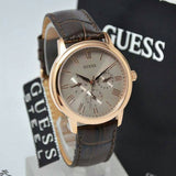Guess Wafer Quartz Beige Dial Brown Leather Strap Watch For Men - W0496G1 Authentic Buy Shop Now