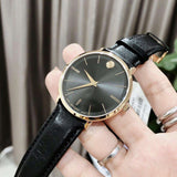 Movado Ultra Slim Black Dial Black Leather Strap Watch For Men - 0607087 Authentic Buy Shop Now