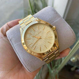 Michael Kors Slim Runway Gold Dial Gold Steel Strap Watch for Women - MK3335 Authentic Buy Shop Now
